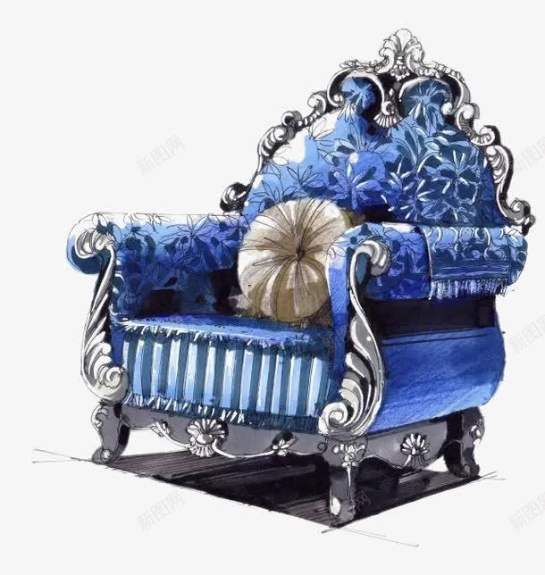 蓝色沙发座椅手绘png免抠素材_新图网 https://ixintu.com 家居 家装手绘效果图 手绘 效果图 水彩 水彩手绘沙发 沙发 电脑手绘家居