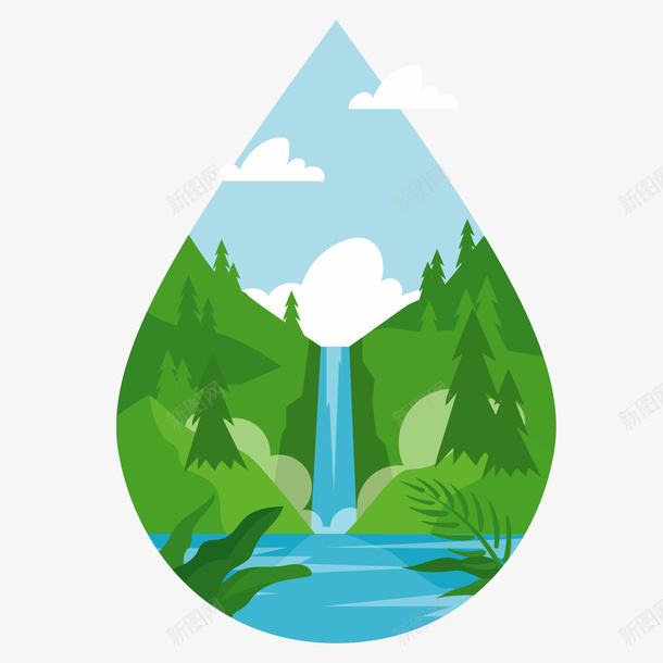 节约用水标图图标png_新图网 https://ixintu.com 公益广告 大树 水 流水 爱护环境 省水 节约用水