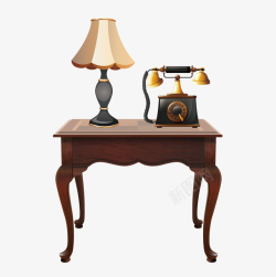 经典复古木桌复古卡通木桌上的台灯电话高清图片