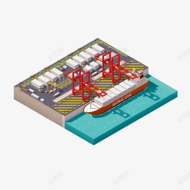 3D立体货船码头png免抠素材_新图网 https://ixintu.com 3D立体货船码头 交通工 矢量图库 码头 船体设计 货船 货运 集装箱