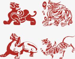 招财神兽手绘红色神兽貔貅高清图片