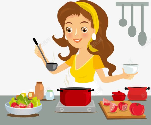 美女厨师png免抠素材_新图网 https://ixintu.com 卡通人物 厨娘 家庭煲汤 料理 料理插图 汤勺 煲汤