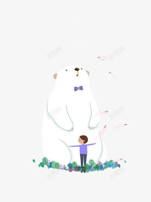 抱着熊的小孩png免抠素材_新图网 https://ixintu.com 北极熊 手绘 梦 梦幻 童话 设计 鱼
