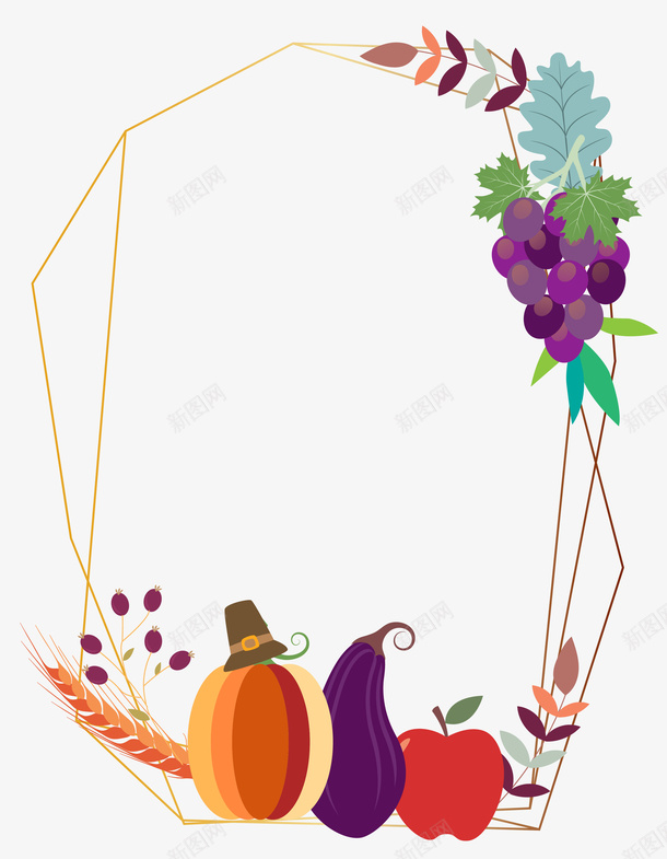 一个用蔬果装饰的边框矢量图eps免抠素材_新图网 https://ixintu.com 一个边框 扁平化 手绘 水果 葡萄节 蔬菜 装饰 矢量图