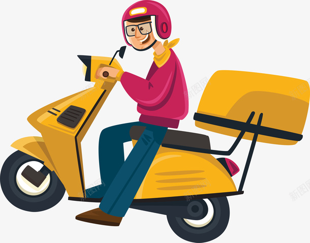黄色主题外卖小哥png免抠素材_新图网 https://ixintu.com 卡通绘画 外卖 外卖骑手 摩托车 送餐 送餐员 骑手 黄色