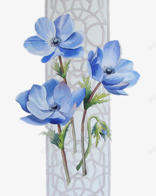 水彩手绘蓝色鲜花和窗框png免抠素材_新图网 https://ixintu.com 中国风 手绘 水彩 窗框 素雅