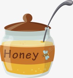 手绘勺子图样蜂蜜罐子高清图片