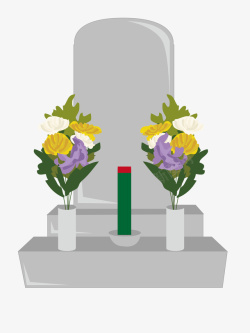 坟墓手绘灰色墓碑前的花朵高清图片