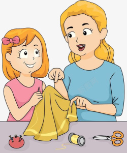 教女儿教女儿缝衣服的母亲高清图片