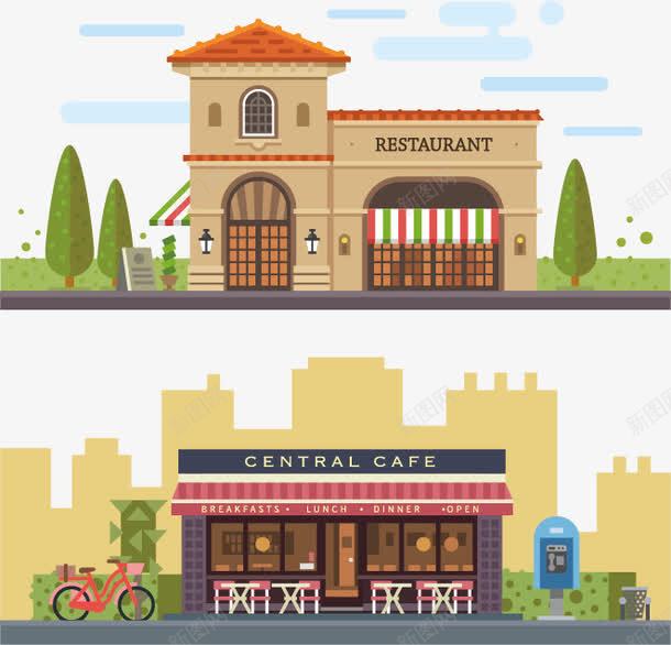 扁平卡通矢量图ai免抠素材_新图网 https://ixintu.com 卡通 咖啡馆 商店 扁平图案 背景素材 装饰素材 餐厅 餐馆 矢量图