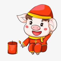 2019猪小福玩打鼓免抠猪小福玩炮竹高清图片
