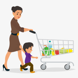 母子超市购物矢量插画母子超市购物插画矢量图高清图片