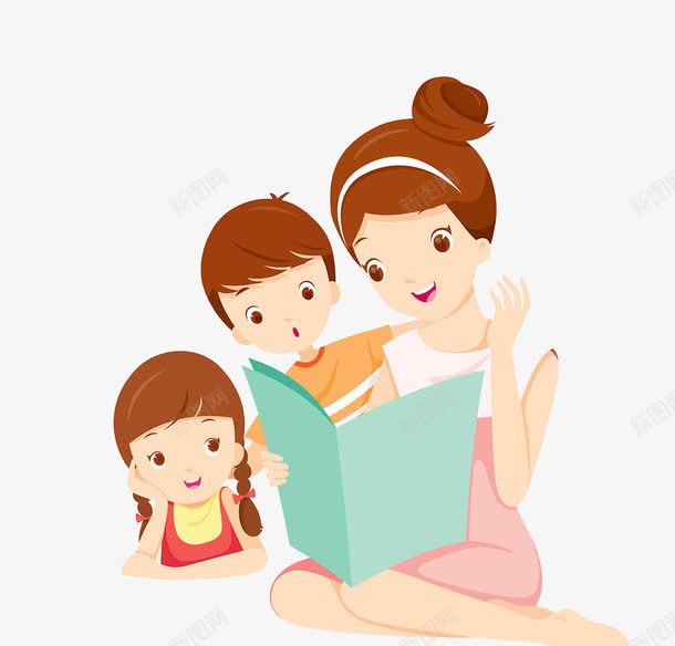 看书的妈妈和孩子png免抠素材_新图网 https://ixintu.com 妈妈 孩子 手绘 看书