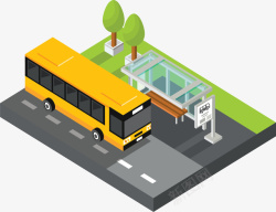 黄色的公交车立体模型公交车站高清图片