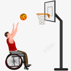 运动员跳跃投篮插画轮椅篮球运动员投篮插画矢量图高清图片