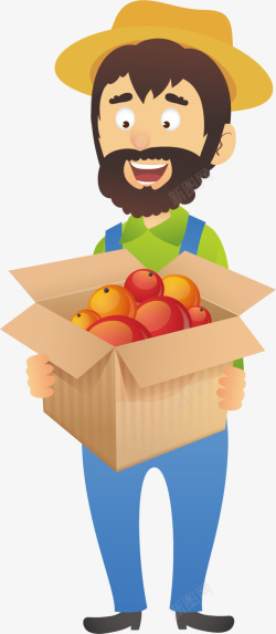 长帽子抱着满箱水果的长胡须男士矢量图高清图片