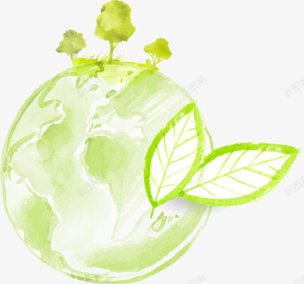 绿色手绘水彩地球png免抠素材_新图网 https://ixintu.com 世界环境日 植物 水彩地球 爱护环境 环保 生态循环 绿叶 绿色地球 自然