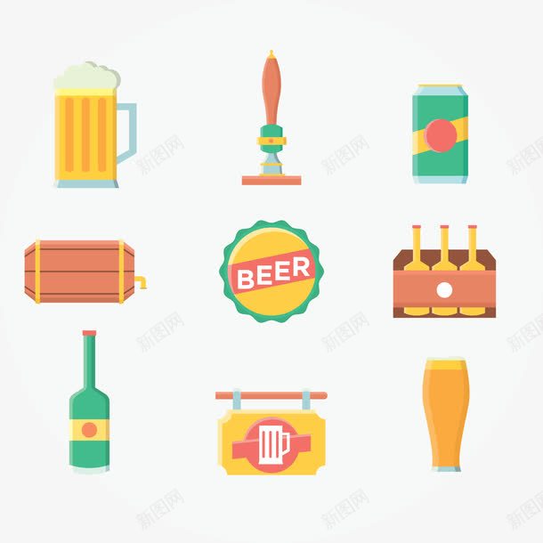 啤酒用品图标png_新图网 https://ixintu.com 啤酒 啤酒罐 图标 木桶 杯子 气泡 瓶盖 饮料