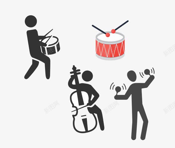 音乐艺术家演奏图标png_新图网 https://ixintu.com icon 卡通 图标 大鼓 年轻人 拉琴 艺术家 表演 音乐会 音乐会节目单 黑色 鼓