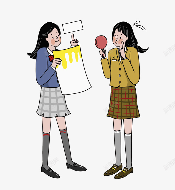 手绘交谈的女孩png免抠素材_新图网 https://ixintu.com 交谈 人物 创意 唯美 女孩 插图 校服 简笔 简约