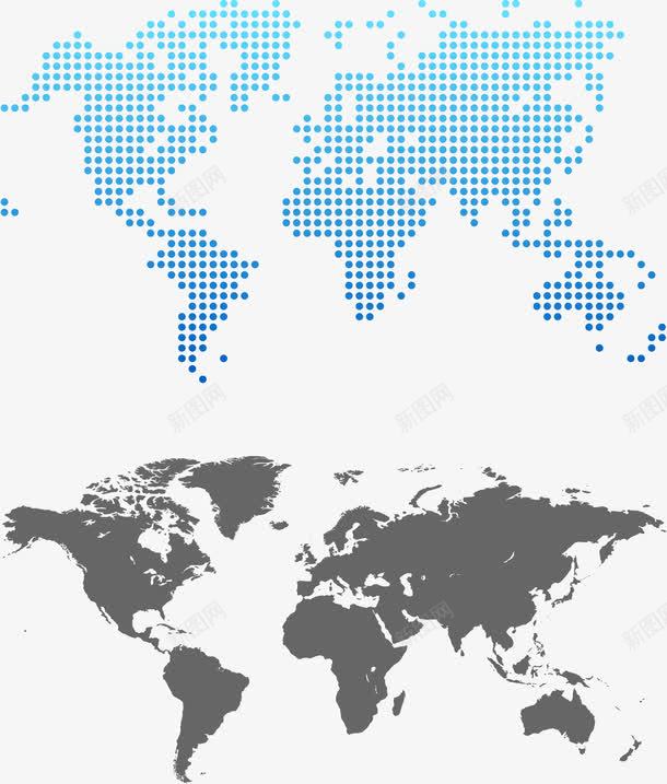 蓝色点状和灰色实底世界地图png免抠素材_新图网 https://ixintu.com 世界 地图 灰色 蓝色