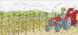 机械劳作卡通玉米农地收割插画高清图片