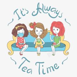 喝茶水坐在沙发上聊天喝茶的三个人高清图片