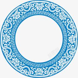 蓝色中国风荷花纹饰圆环中秋素材