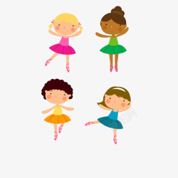 可爱的四个芭蕾舞女孩插画素材