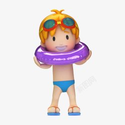 紫色墨镜戴着紫色游泳圈的男孩高清图片