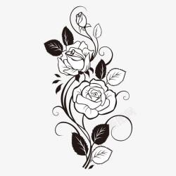 黑白花卉纹样图案手绘黑白玫瑰花卉高清图片