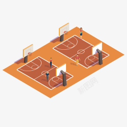篮球赛可爱的篮球场场景矢量图高清图片
