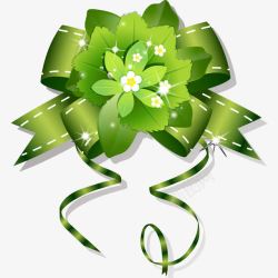 绿色飘带蝴蝶结和小白花素材