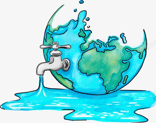 手绘节约用水png免抠素材_新图网 https://ixintu.com 地球 手绘 水资源 爱水日 环保 节约用水
