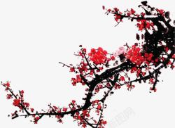 中秋节手绘树干红梅素材