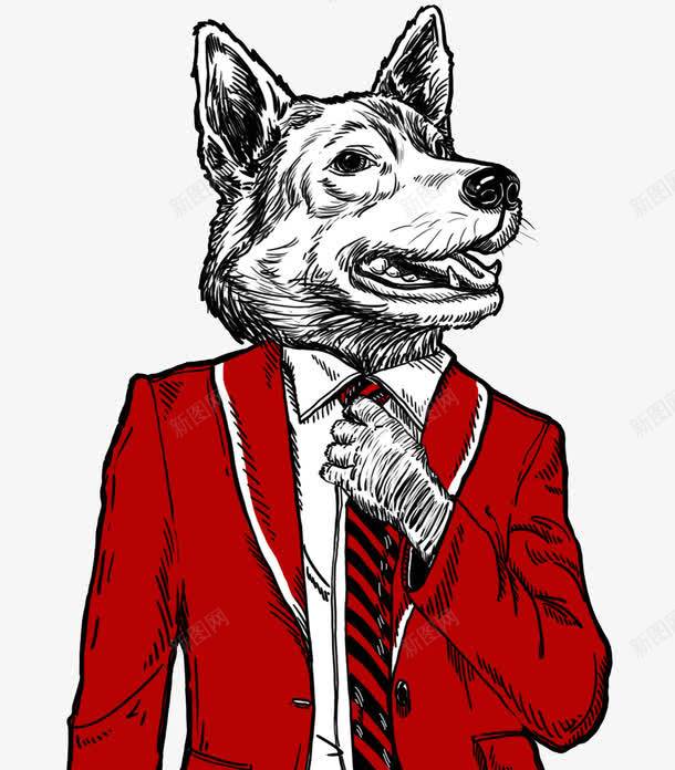穿西装的小狗手绘图png免抠素材_新图网 https://ixintu.com 动物 卡通 复古小狗 头像 小狗 衬衫 西装 酷酷的 领带