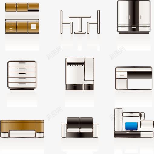 圆润的家具图标矢量图eps_新图网 https://ixintu.com 家具家居家私沙发桌子椅子凳子衣柜柜子鞋柜抽屉餐桌大床灯具厨具转椅办公椅图标矢量素材 矢量图