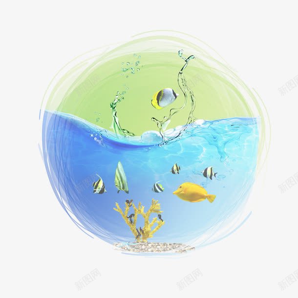 海洋水球png免抠素材_新图网 https://ixintu.com 水球 海水 海鱼 珊瑚 生态圈