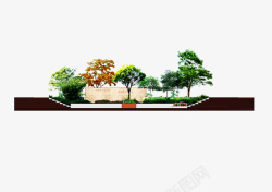 景观剖面图有硬木高差平台以及环境绿树纪念高清图片