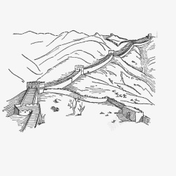 清朝建筑古代长城手绘图素材