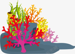 彩色海底珊瑚海草素材