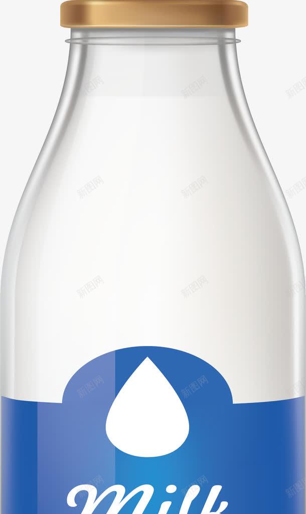 蓝色商标牛奶png免抠素材_新图网 https://ixintu.com 牛奶 牛奶瓶 玻璃瓶 矢量png 纯牛奶 蓝色商标