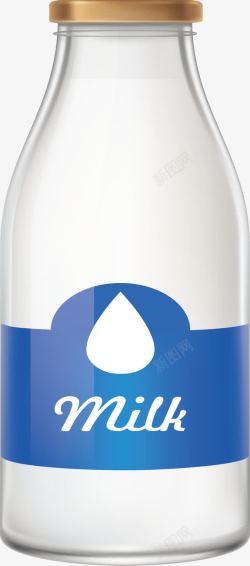 玻璃奶瓶蓝色商标牛奶高清图片