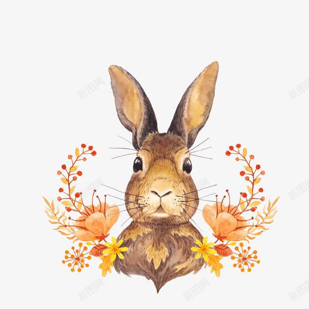 兔子花环png免抠素材_新图网 https://ixintu.com 一只 兔子 兔子简笔画 动物 卡通 手绘 枝条 简图 花朵