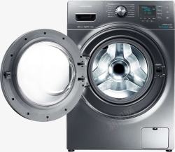 金属银打开的洗衣机高清图片