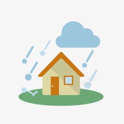 暴雨气候卡通红顶房子高清图片