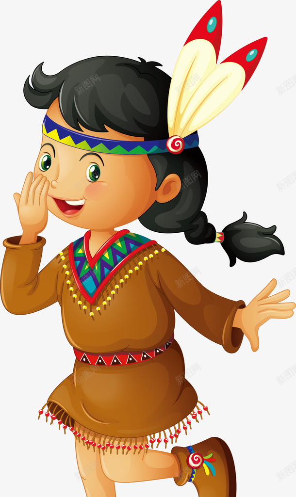 卡通人物印第安人png免抠素材_新图网 https://ixintu.com 人物 免抠PNG 卡通 印第安人 印第安人插画 开心 羽毛