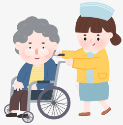 护士照顾轮椅老人素材
