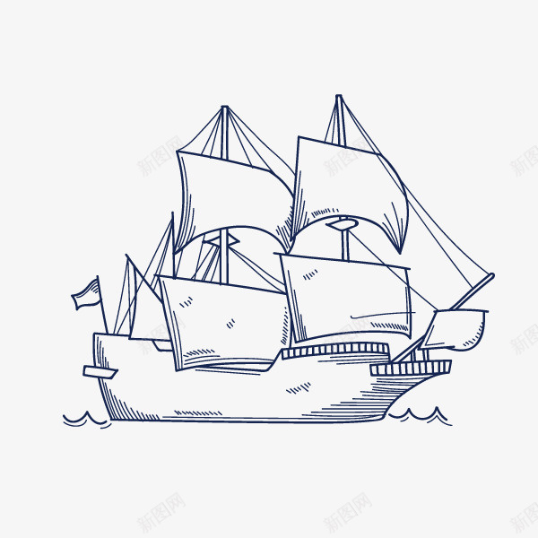 扬帆远航的船素描画png免抠素材_新图网 https://ixintu.com 大海 帆船 手绘图 素描画 航行 船只 船帆