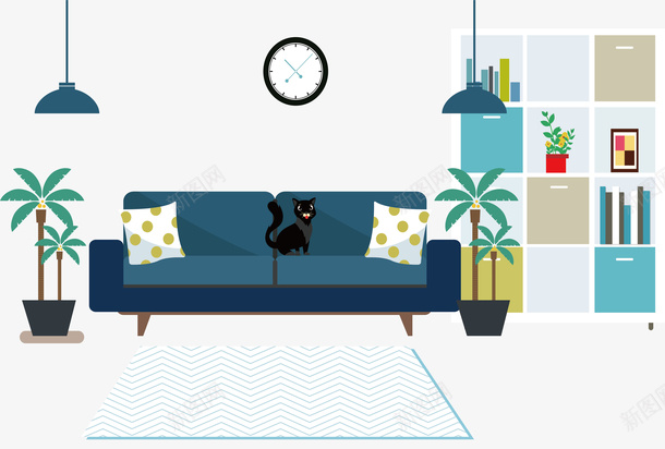 蓝色的沙发矢量图ai免抠素材_新图网 https://ixintu.com 客厅 客厅设计 室内设计 沙发 矢量png 矢量图 蓝色沙发 装修模板